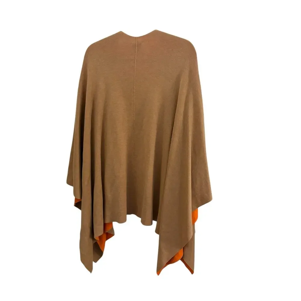J McLaughlin Cotton Colorful Cape Tan & Orange Stylish Warm Waterfall Silhouette